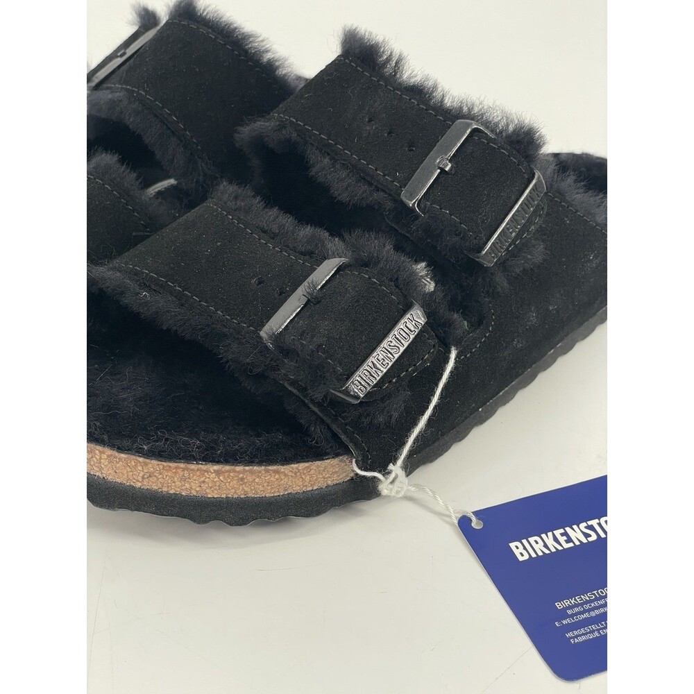 Birkenstock ARIZONA FUR Shearling EU37 BLACK Suede US Women Size 6.5 NEW NWT - Picture 2 of 9